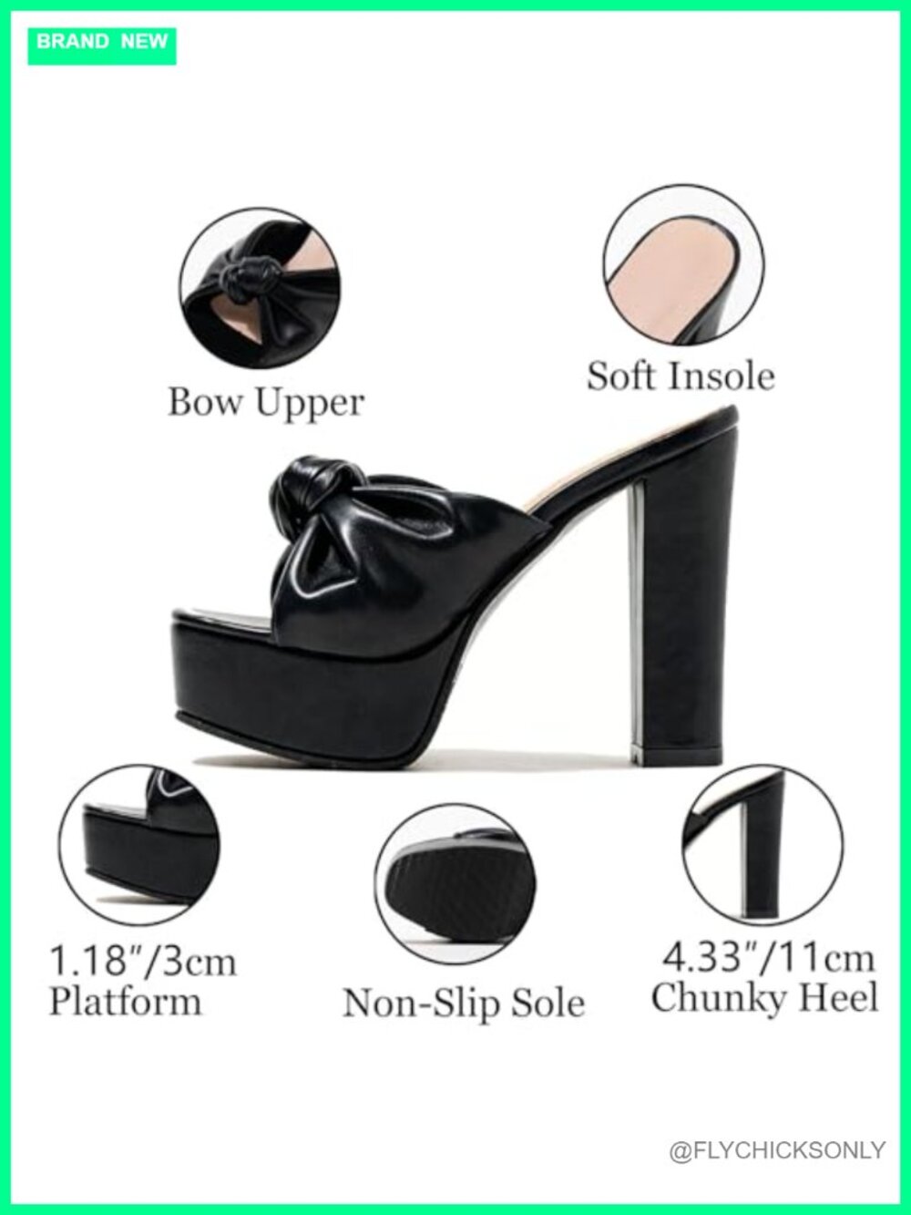 PU Knot Platform Chunky Heel Mule Sandals Square Open Toe Block Heel - Picture 5 of 6